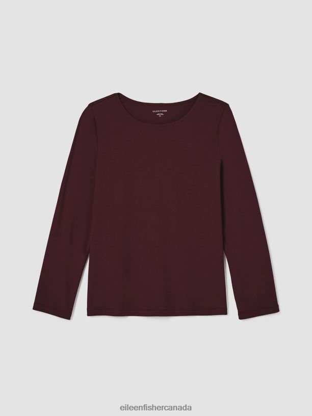 EILEEN FISHER Cozy Organic Cotton Interlock Jewel Neck Top Easy Fit Basic Length Women BLACK Clothing 024FN992