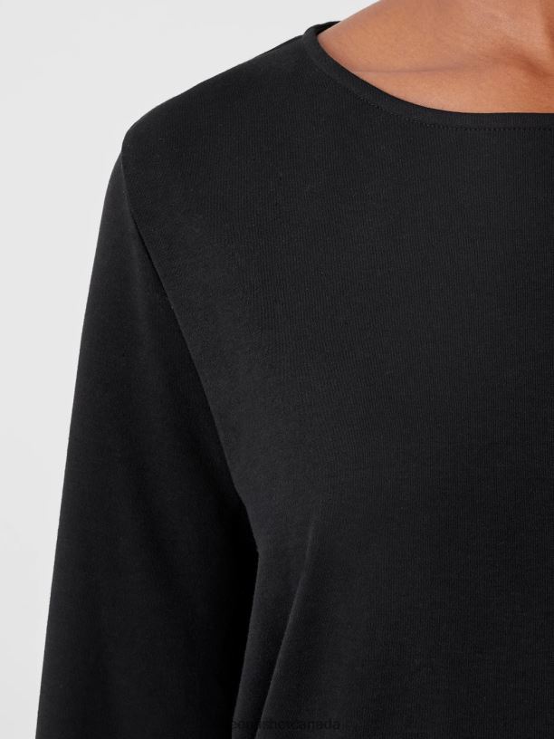 EILEEN FISHER Cozy Organic Cotton Interlock Jewel Neck Top Easy Fit Basic Length Women BLACK Clothing 024FN993