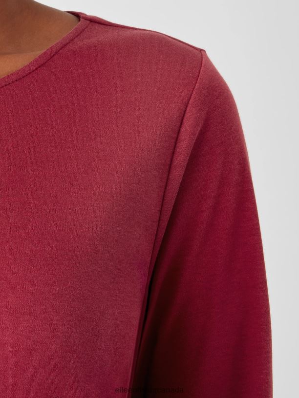 EILEEN FISHER Cozy Organic Cotton Interlock Jewel Neck Top Easy Fit Basic Length Women CRANBERRY Clothing 024FN997