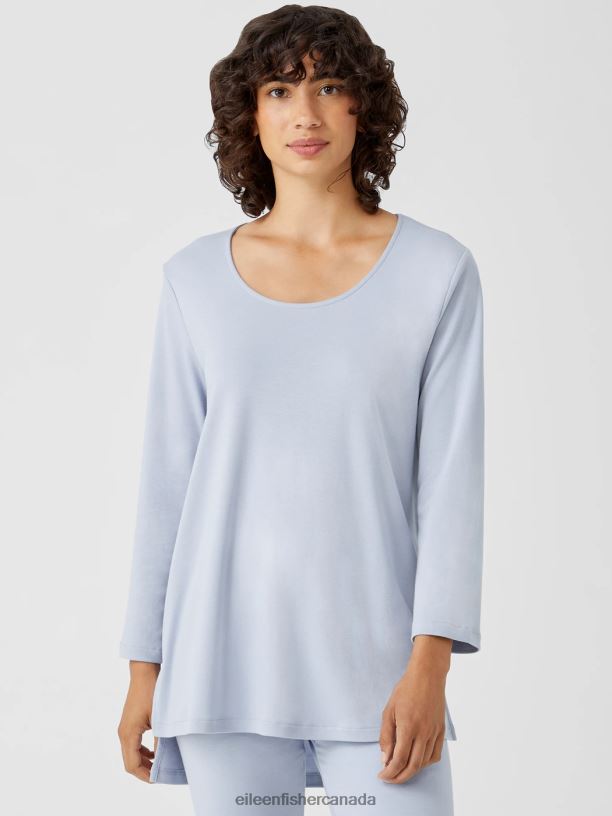 EILEEN FISHER Cozy Organic Cotton Interlock U-Neck Top Easy Fit Long Length Women DELPHINE Clothing 024FN926