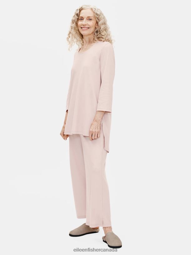 EILEEN FISHER Organic Cotton Interlock Long Sleep Top Easy Fit Long Length Women POWDER Clothing 024FN1019