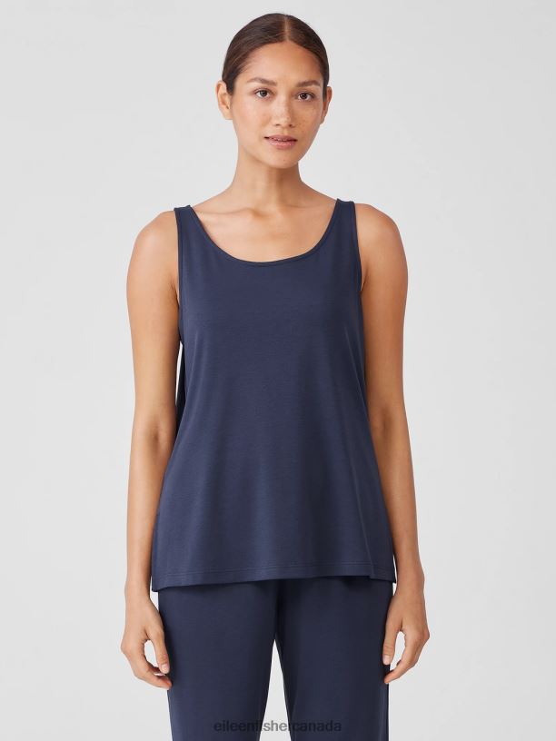 EILEEN FISHER Organic Cotton Interlock Scoop Neck Sleep Tank Easy Fit Basic Length Women BLACK Clothing 024FN964