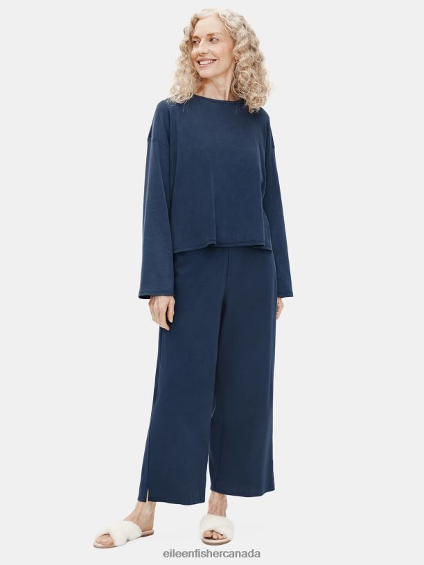 EILEEN FISHER Organic Cotton Interlock Sleep Box-Top Boxy Fit Short Length Women INDIGO Clothing 024FN1028