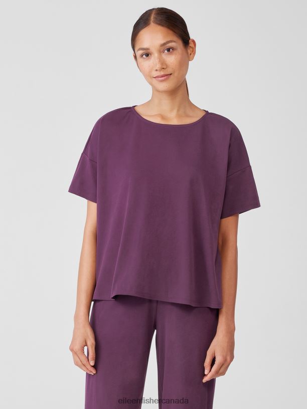 EILEEN FISHER Organic Cotton Interlock Sleep Tee Boxy Fit Short Length Women BLACKBERRY Clothing 024FN907