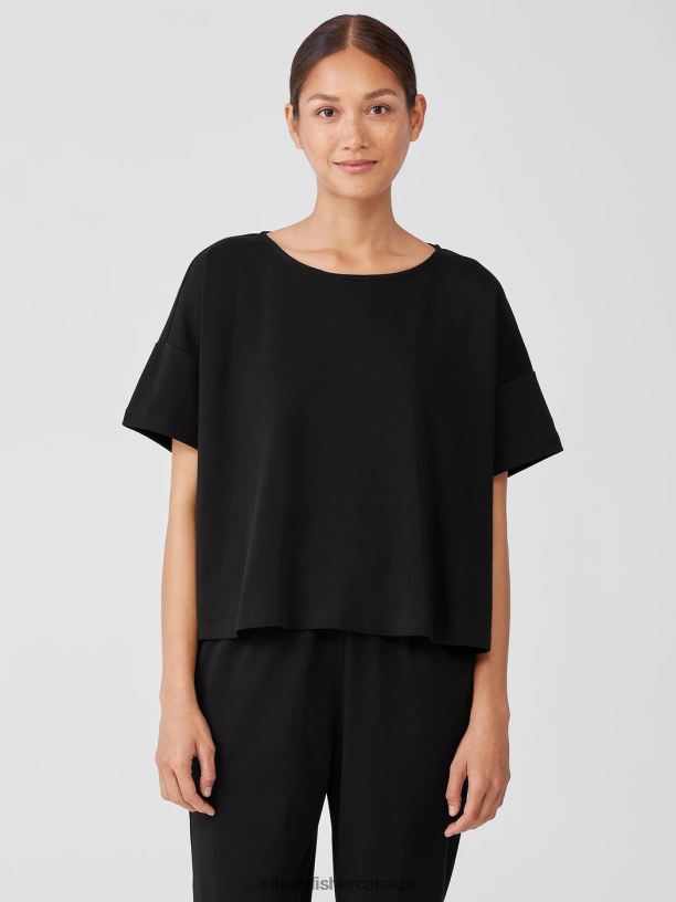 EILEEN FISHER Organic Cotton Interlock Sleep Tee Boxy Fit Short Length Women BLACK Clothing 024FN901
