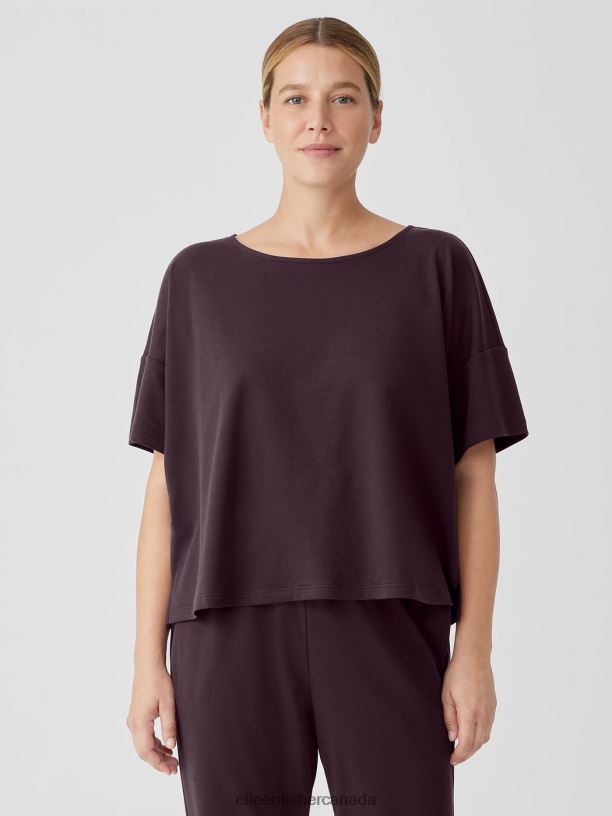 EILEEN FISHER Organic Cotton Interlock Sleep Tee Boxy Fit Short Length Women CASSIS Clothing 024FN903