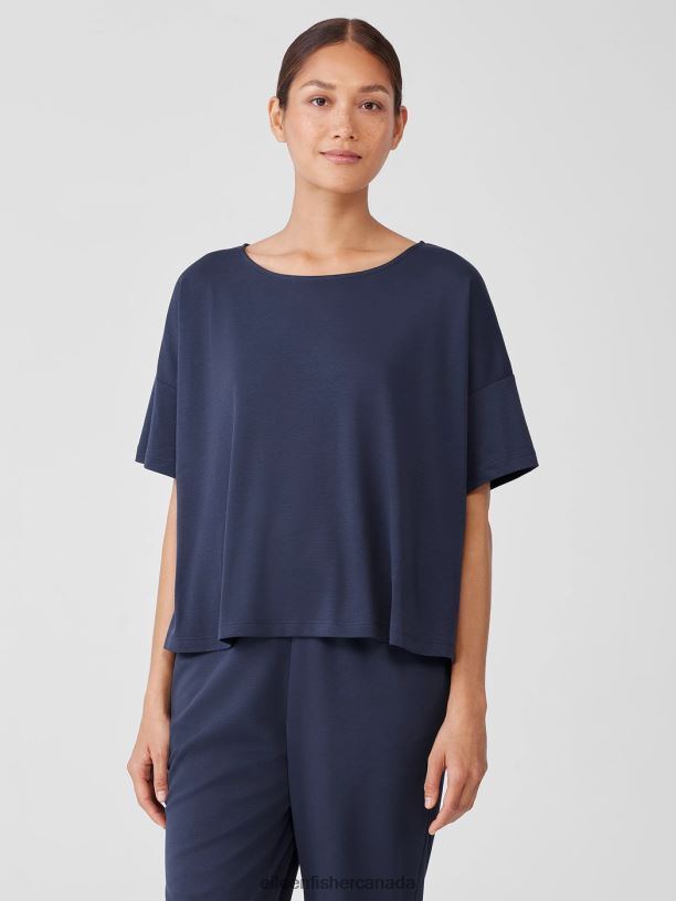 EILEEN FISHER Organic Cotton Interlock Sleep Tee Boxy Fit Short Length Women INDIGO Clothing 024FN902