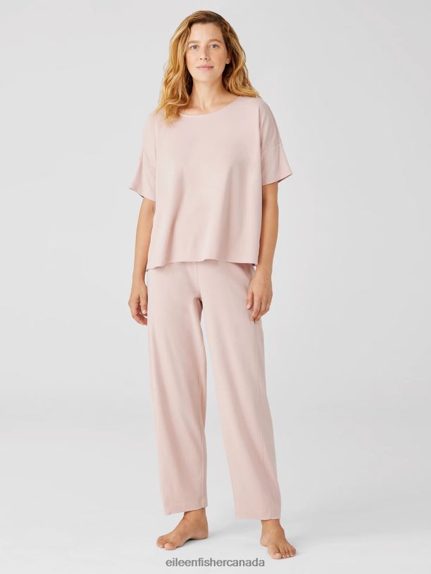 EILEEN FISHER Organic Cotton Interlock Sleep Tee Boxy Fit Short Length Women POWDER Clothing 024FN906