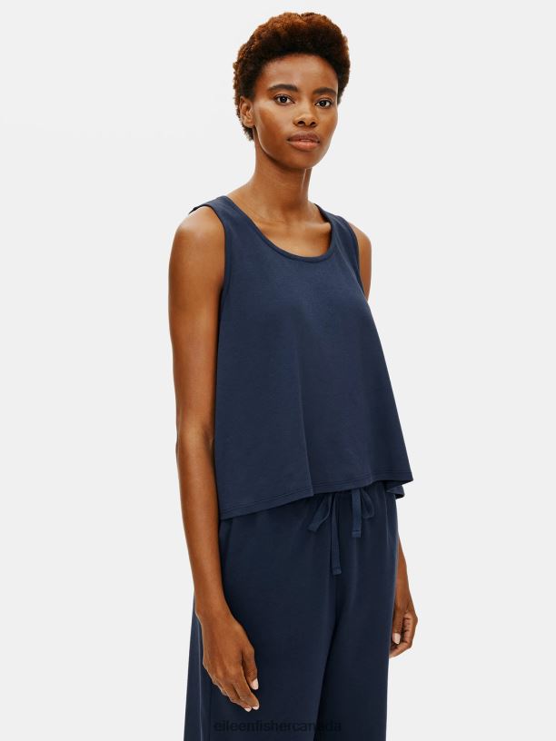 EILEEN FISHER Organic Cotton Interlock U-Neck Sleep Tank Easy Fit Short Length Women INDIGO Clothing 024FN1010