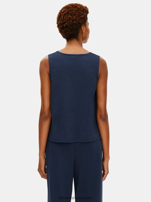 EILEEN FISHER Organic Cotton Interlock U-Neck Sleep Tank Easy Fit Short Length Women INDIGO Clothing 024FN1010