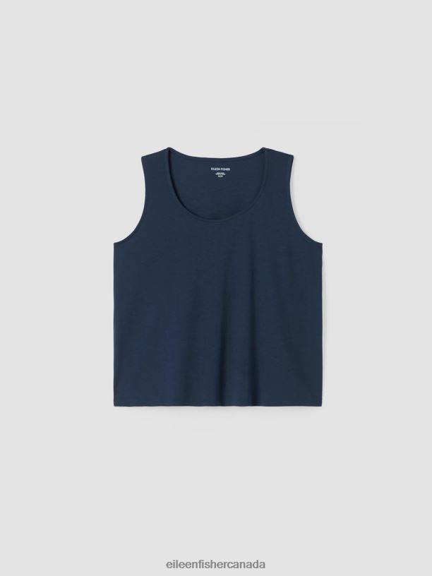 EILEEN FISHER Organic Cotton Interlock U-Neck Sleep Tank Easy Fit Short Length Women INDIGO Clothing 024FN1010