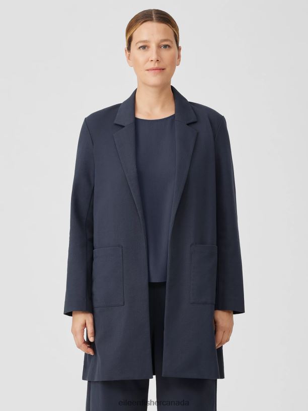 EILEEN FISHER Cotton Blend Ponte Long Blazer Easy Fit Thigh Length Women OCEAN Clothing 024FN523