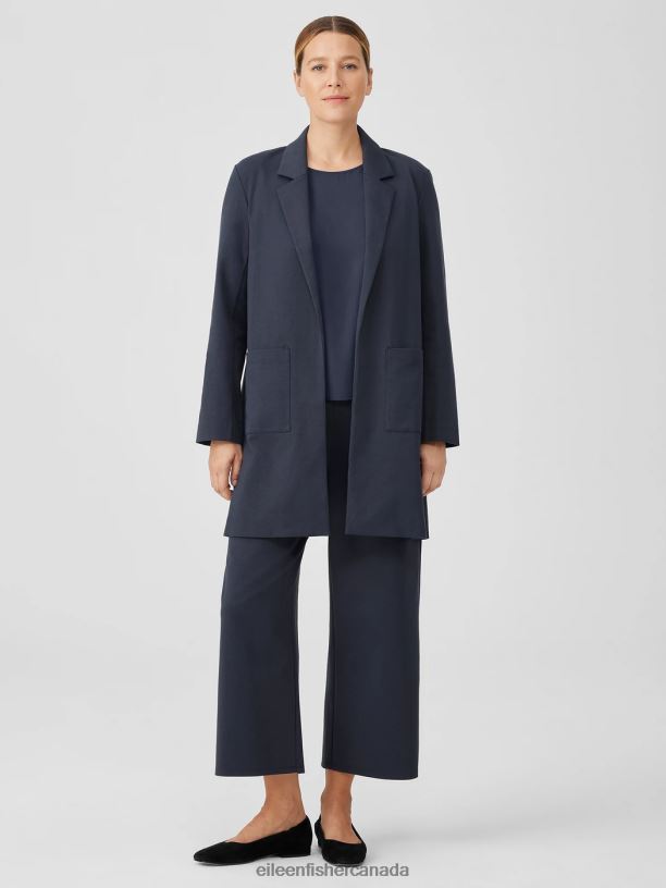 EILEEN FISHER Cotton Blend Ponte Long Blazer Easy Fit Thigh Length Women OCEAN Clothing 024FN523