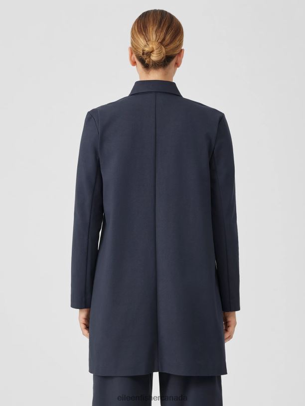 EILEEN FISHER Cotton Blend Ponte Long Blazer Easy Fit Thigh Length Women OCEAN Clothing 024FN523
