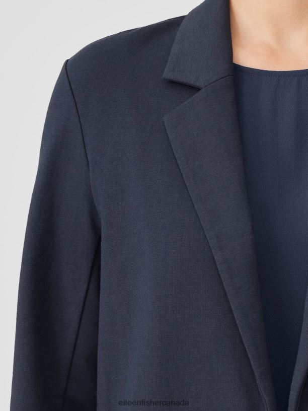 EILEEN FISHER Cotton Blend Ponte Long Blazer Easy Fit Thigh Length Women OCEAN Clothing 024FN523