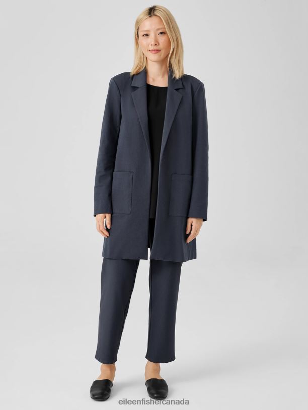 EILEEN FISHER Cotton Blend Ponte Long Blazer Easy Fit Thigh Length Women OCEAN Clothing 024FN523