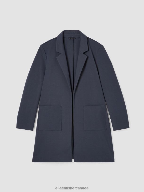 EILEEN FISHER Cotton Blend Ponte Long Blazer Easy Fit Thigh Length Women OCEAN Clothing 024FN523