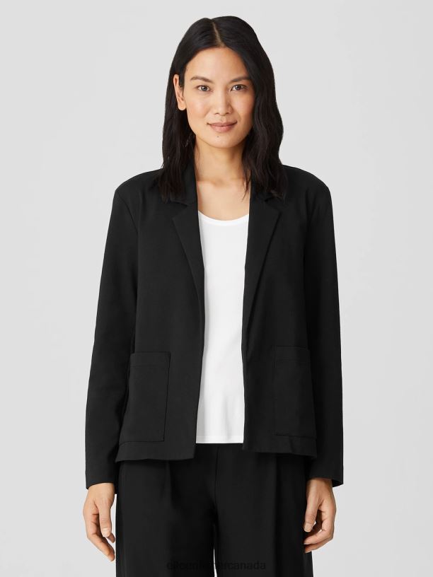 EILEEN FISHER Cotton Ponte Blazer Easy Fit Basic Length Women BLACK Clothing 024FN537