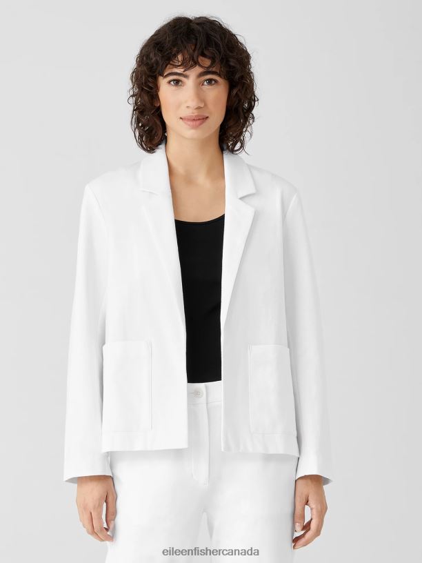 EILEEN FISHER Cotton Ponte Blazer Easy Fit Basic Length Women WHITE Clothing 024FN538