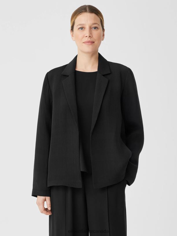 EILEEN FISHER Lightweight Silk Sponge Blazer Easy Fit Basic Length Women BLACK Clothing 024FN499