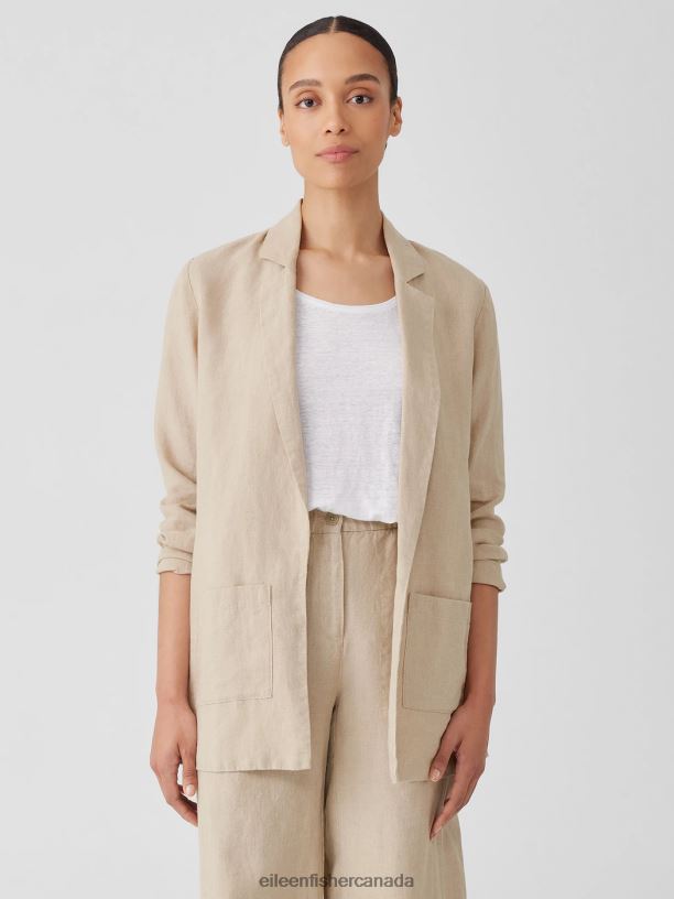 EILEEN FISHER Organic Linen Long Blazer Easy Fit Thigh Length Women BLACK Clothing 024FN491