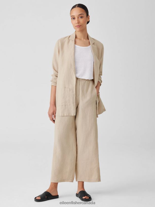 EILEEN FISHER Organic Linen Long Blazer Easy Fit Thigh Length Women BLACK Clothing 024FN491