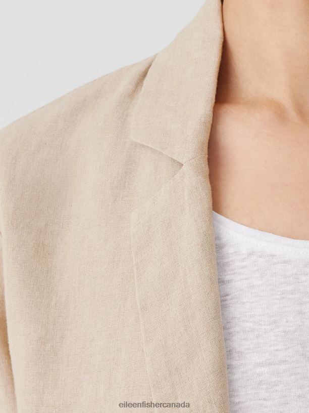 EILEEN FISHER Organic Linen Long Blazer Easy Fit Thigh Length Women BLACK Clothing 024FN491
