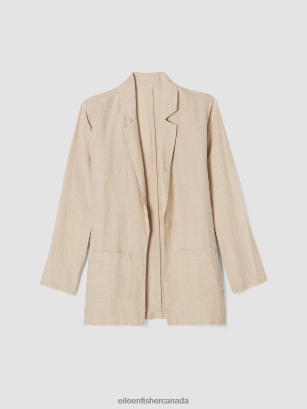 EILEEN FISHER Organic Linen Long Blazer Easy Fit Thigh Length Women BLACK Clothing 024FN491