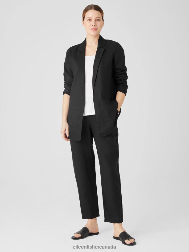 EILEEN FISHER Organic Linen Long Blazer Easy Fit Thigh Length Women BLACK Clothing 024FN492
