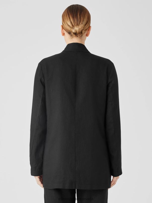EILEEN FISHER Organic Linen Long Blazer Easy Fit Thigh Length Women BLACK Clothing 024FN492