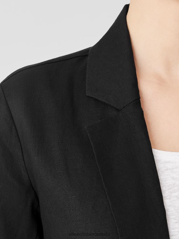 EILEEN FISHER Organic Linen Long Blazer Easy Fit Thigh Length Women BLACK Clothing 024FN492
