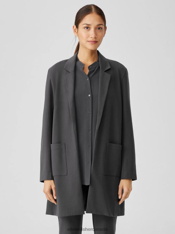 EILEEN FISHER Washable Flex Ponte Long Blazer Easy Fit Thigh Length Women BLACK Clothing 024FN524