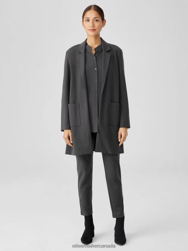 EILEEN FISHER Washable Flex Ponte Long Blazer Easy Fit Thigh Length Women BLACK Clothing 024FN524