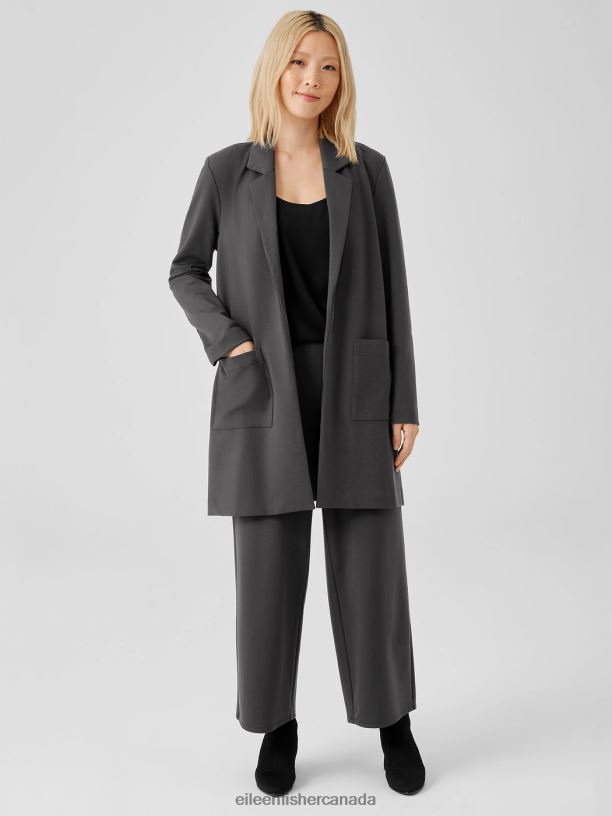 EILEEN FISHER Washable Flex Ponte Long Blazer Easy Fit Thigh Length Women BLACK Clothing 024FN524