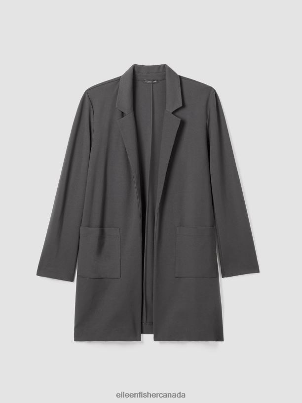 EILEEN FISHER Washable Flex Ponte Long Blazer Easy Fit Thigh Length Women BLACK Clothing 024FN524