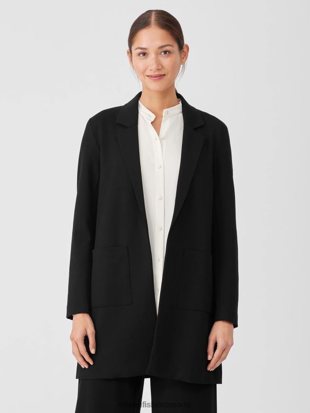 EILEEN FISHER Washable Flex Ponte Long Blazer Easy Fit Thigh Length Women BLACK Clothing 024FN525