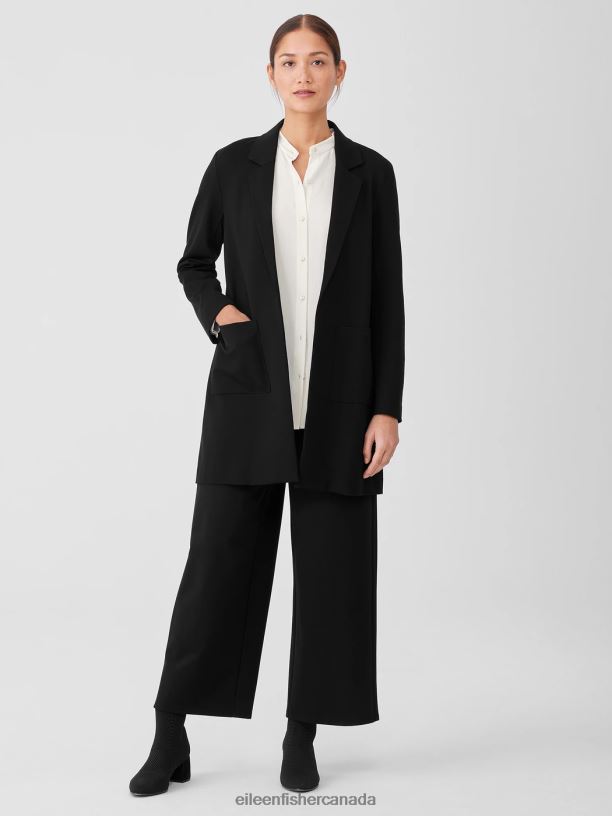 EILEEN FISHER Washable Flex Ponte Long Blazer Easy Fit Thigh Length Women BLACK Clothing 024FN525