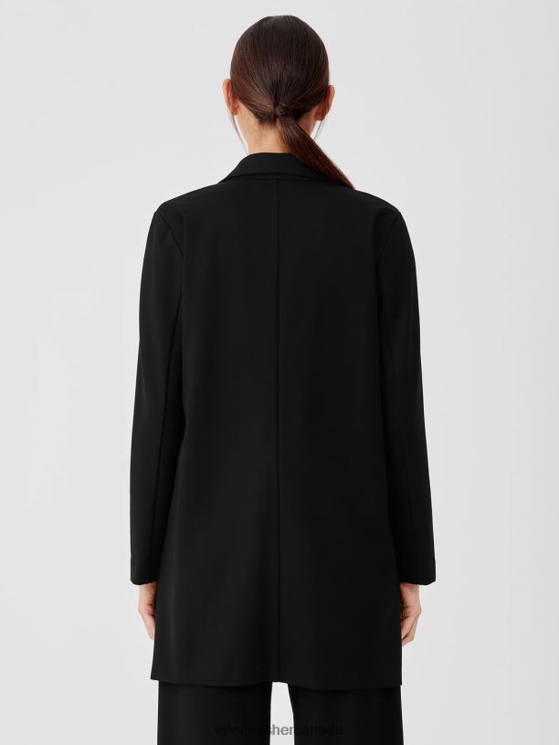 EILEEN FISHER Washable Flex Ponte Long Blazer Easy Fit Thigh Length Women BLACK Clothing 024FN525