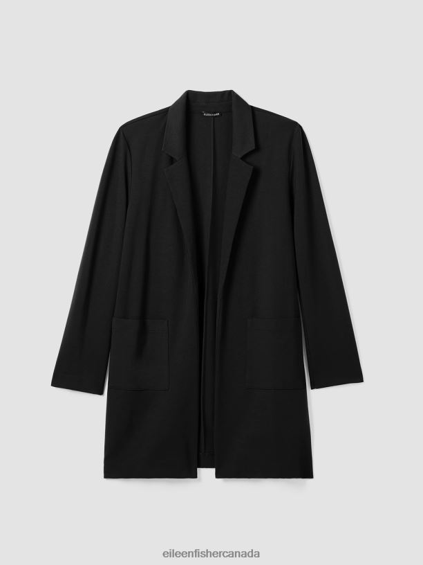 EILEEN FISHER Washable Flex Ponte Long Blazer Easy Fit Thigh Length Women BLACK Clothing 024FN525