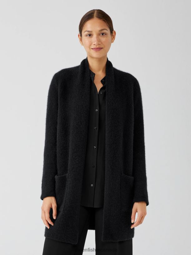 EILEEN FISHER Cashmere Silk Bliss Long Cardigan Easy Fit Thigh Length Women BLACK Clothing 024FN489