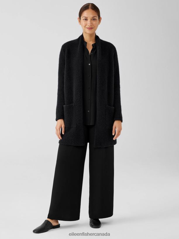 EILEEN FISHER Cashmere Silk Bliss Long Cardigan Easy Fit Thigh Length Women BLACK Clothing 024FN489