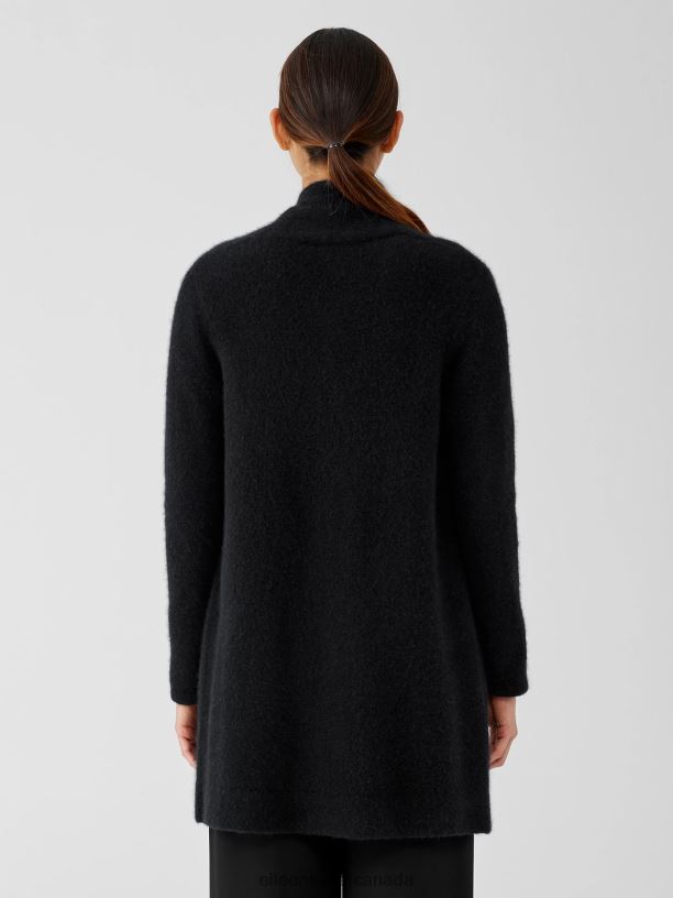 EILEEN FISHER Cashmere Silk Bliss Long Cardigan Easy Fit Thigh Length Women BLACK Clothing 024FN489