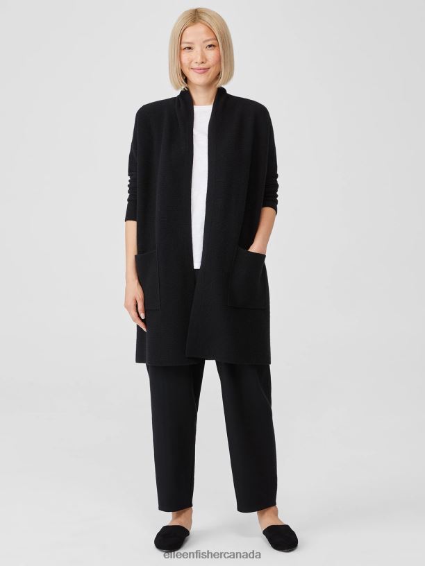 EILEEN FISHER Italian Cashmere Links Cardigan Boxy Fit Thigh Length Women BLACK Clothing 024FN482