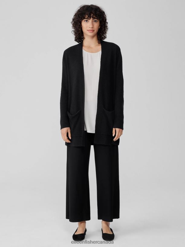 EILEEN FISHER Linen Crepe Stretch Cardigan Easy Fit Thigh Length Women BLACK Clothing 024FN404