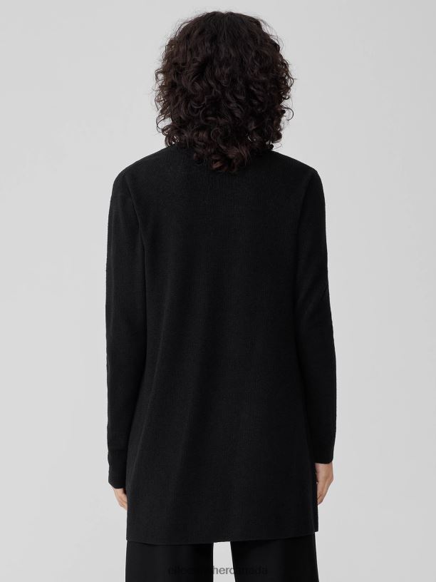 EILEEN FISHER Linen Crepe Stretch Cardigan Easy Fit Thigh Length Women BLACK Clothing 024FN404
