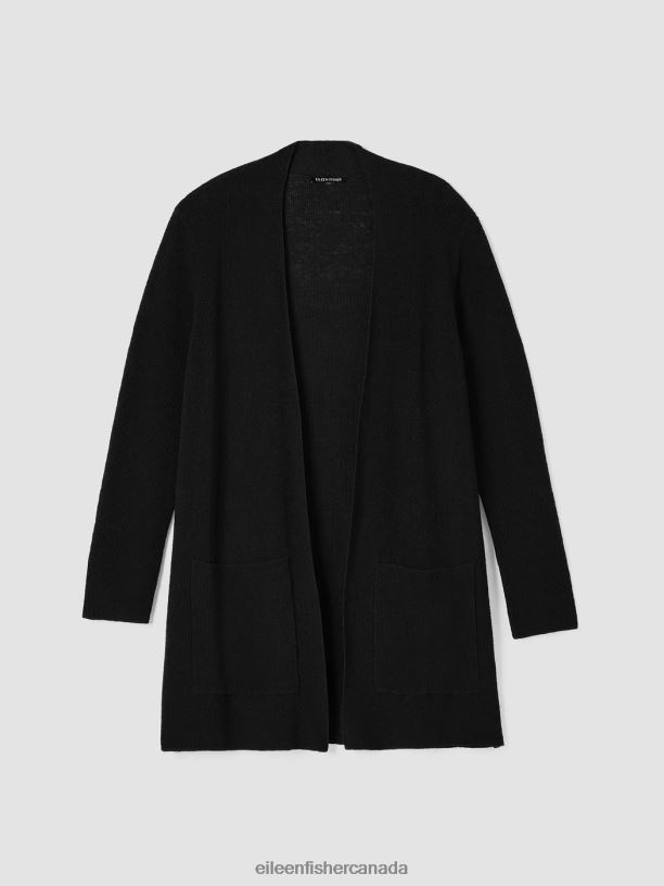 EILEEN FISHER Linen Crepe Stretch Cardigan Easy Fit Thigh Length Women BLACK Clothing 024FN404