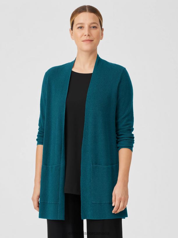 EILEEN FISHER Linen Crepe Stretch Cardigan Easy Fit Thigh Length Women PACIFICA Clothing 024FN405