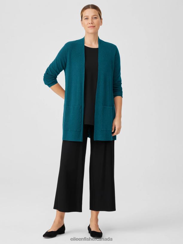 EILEEN FISHER Linen Crepe Stretch Cardigan Easy Fit Thigh Length Women PACIFICA Clothing 024FN405