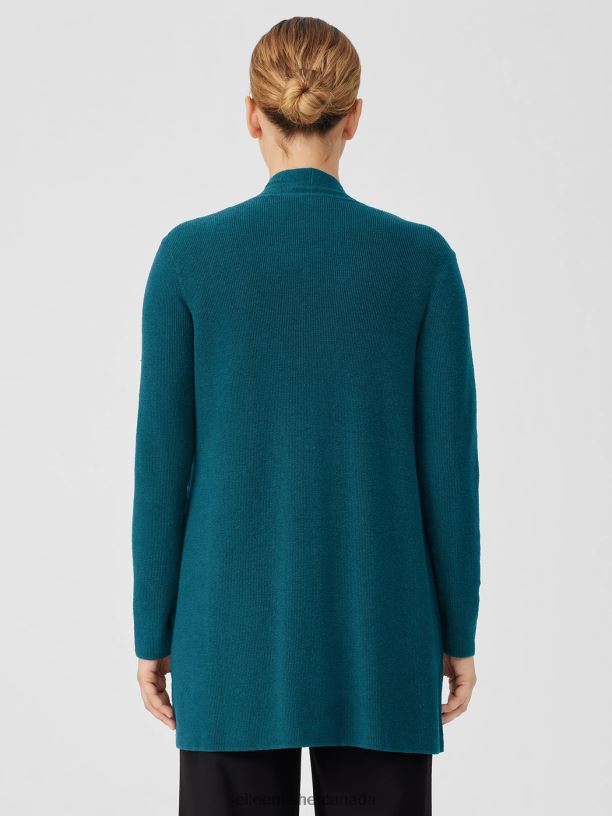 EILEEN FISHER Linen Crepe Stretch Cardigan Easy Fit Thigh Length Women PACIFICA Clothing 024FN405