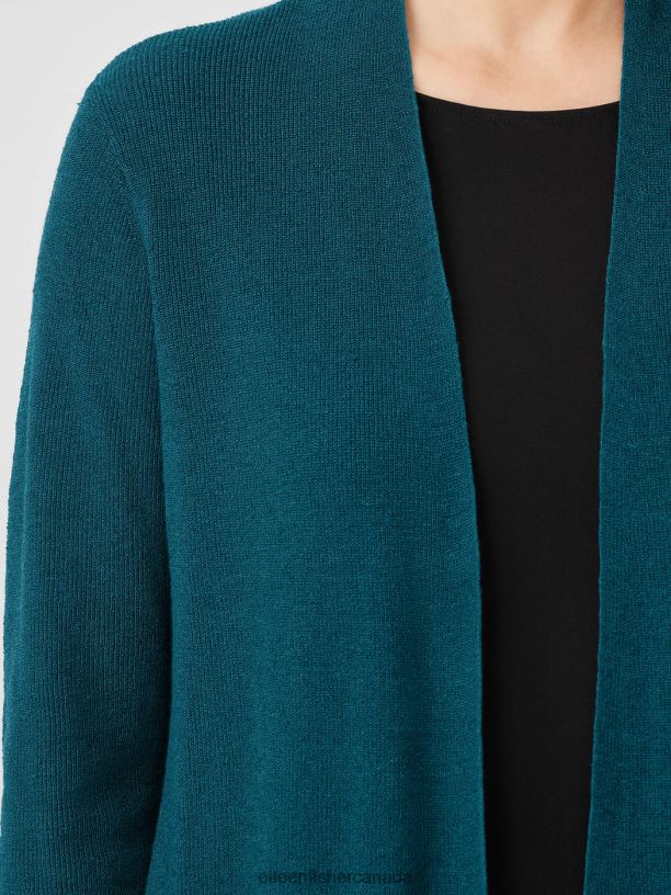 EILEEN FISHER Linen Crepe Stretch Cardigan Easy Fit Thigh Length Women PACIFICA Clothing 024FN405